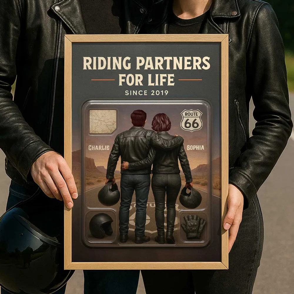 Personalized Biker Couple Poster Riding Partners For Life Route 66 Sunset Wall Art - Unique Gift For Couples - Image 6