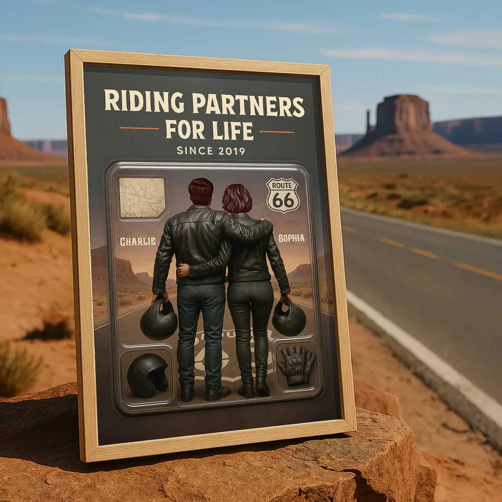 Personalized Biker Couple Poster Riding Partners For Life Route 66 Sunset Wall Art - Unique Gift For Couples - Image 7