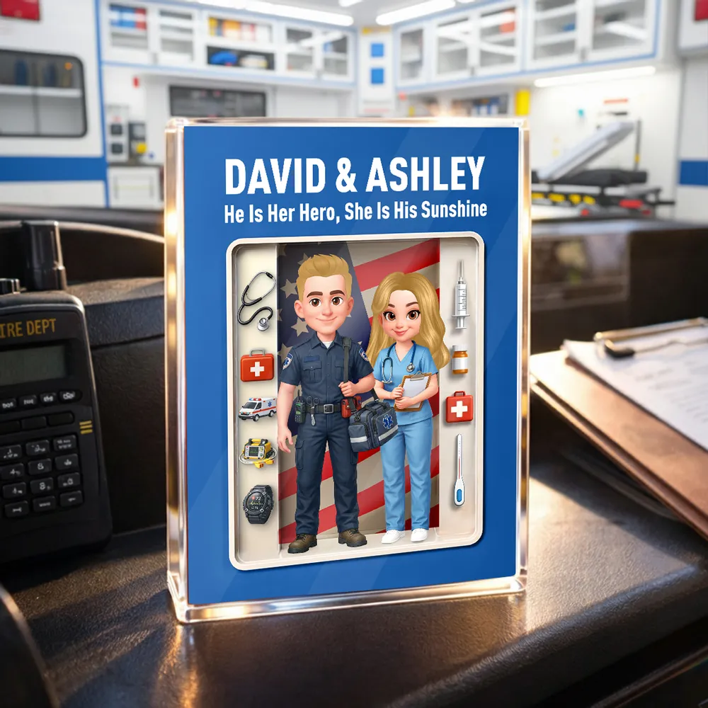 Personalized Rectangle Acrylic Block Plaque for EMT & Nurse Couple Desk Decor - Unique Gift That Honors Your Love & Service - Image 2