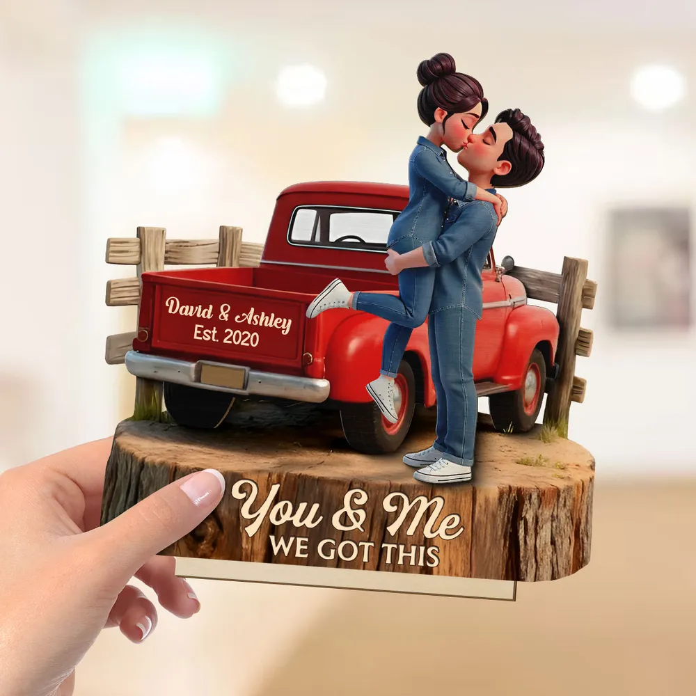 Personalized 2-Layer Wooden Plaque with Kissing Couple in Red Pickup Truck, Farmhouse Decor, Unique Gift for Couples - Image 10