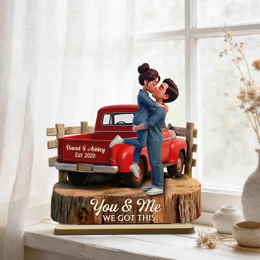 Personalized 2-Layer Wooden Plaque with Kissing Couple in Red Pickup Truck, Farmhouse Decor, Unique Gift for Couples - Image 11