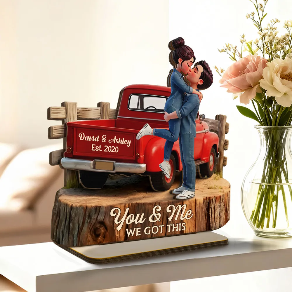 Personalized 2-Layer Wooden Plaque with Kissing Couple in Red Pickup Truck, Farmhouse Decor, Unique Gift for Couples - Image 12