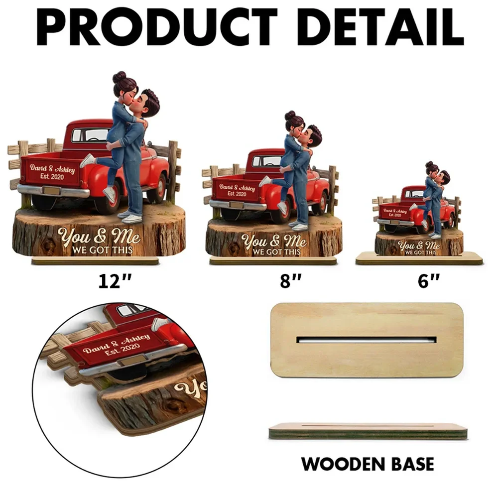 Personalized 2-Layer Wooden Plaque with Kissing Couple in Red Pickup Truck, Farmhouse Decor, Unique Gift for Couples - Image 4