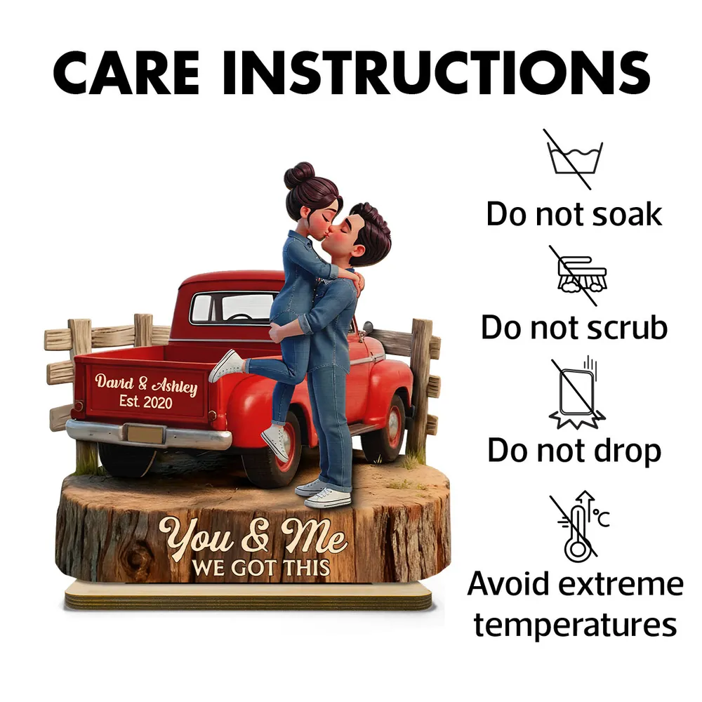 Personalized 2-Layer Wooden Plaque with Kissing Couple in Red Pickup Truck, Farmhouse Decor, Unique Gift for Couples - Image 5