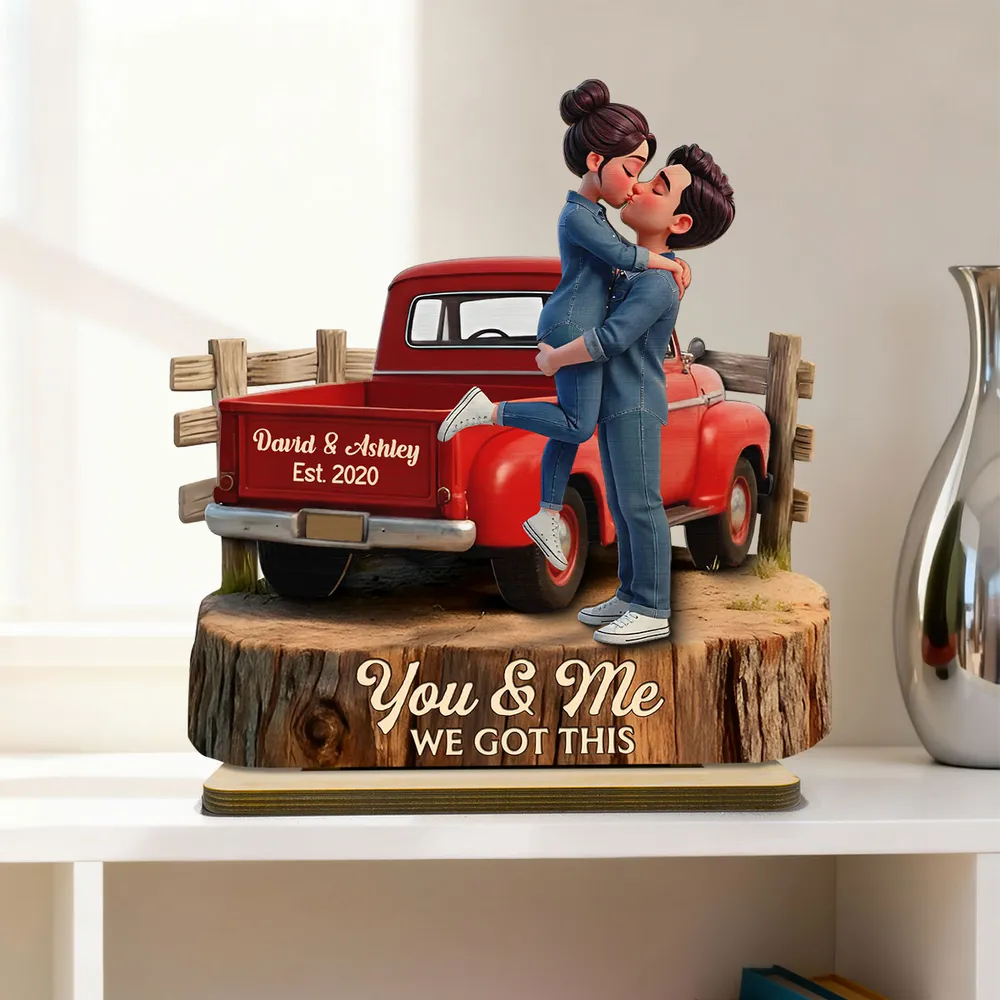 Personalized 2-Layer Wooden Plaque with Kissing Couple in Red Pickup Truck, Farmhouse Decor, Unique Gift for Couples - Image 6