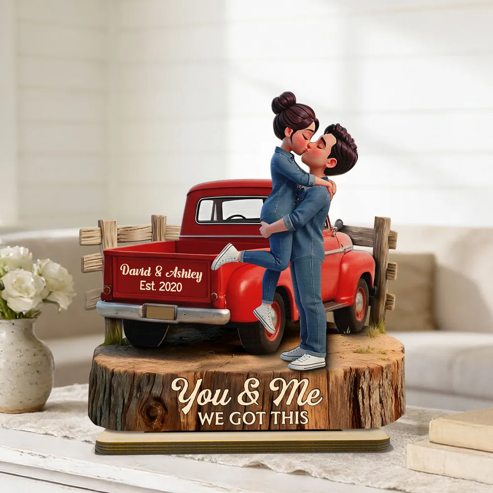 Personalized 2-Layer Wooden Plaque with Kissing Couple in Red Pickup Truck, Farmhouse Decor, Unique Gift for Couples - Image 7