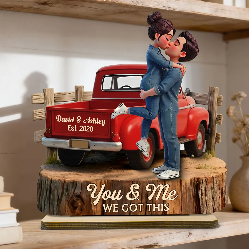Personalized 2-Layer Wooden Plaque with Kissing Couple in Red Pickup Truck, Farmhouse Decor, Unique Gift for Couples - Image 9