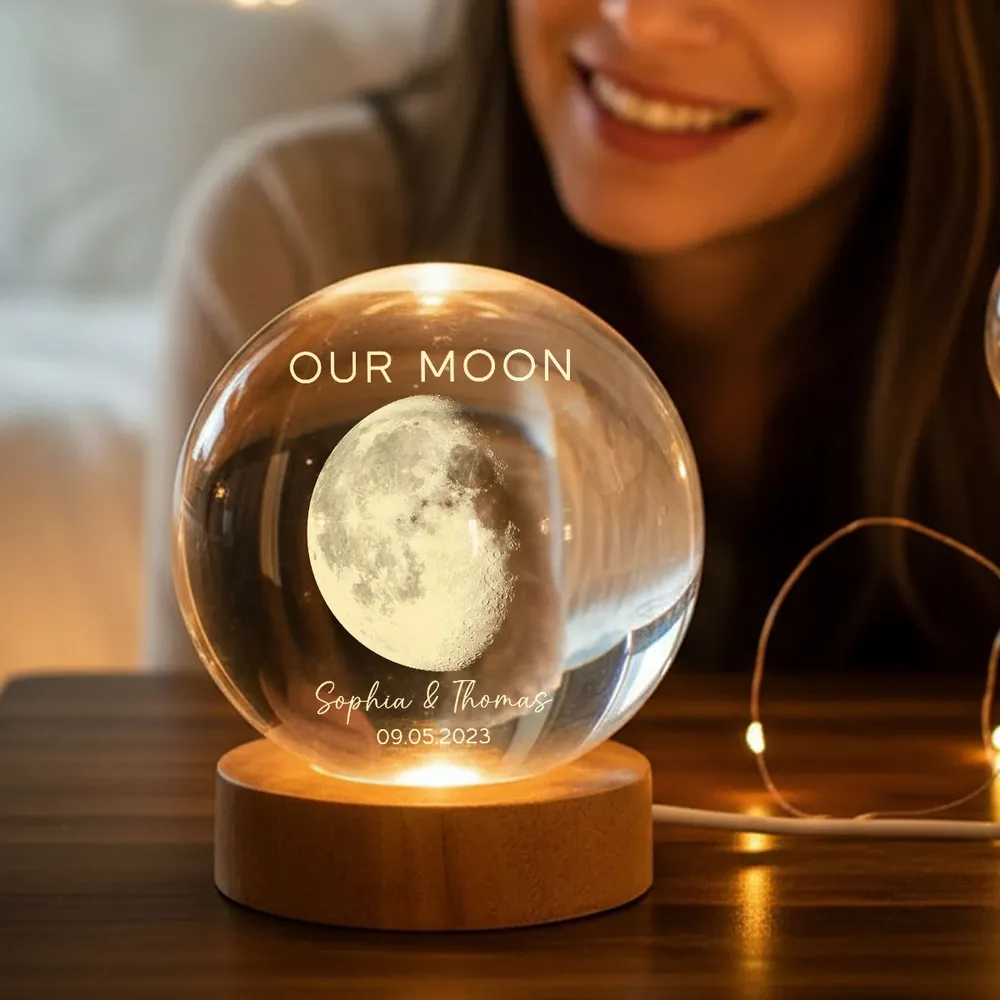 Custom Our Moon Globe Lamp, Cozy Romantic Room Glow, Meaningful Keepsake Gift for Wife Husband Girlfriend Boyfriend - Image 5