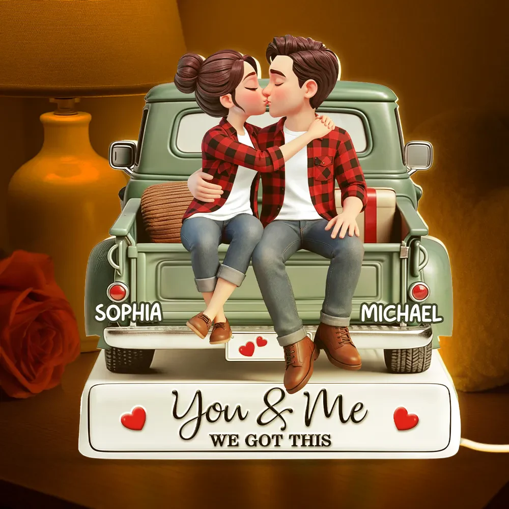 Personalized Acrylic Light Box Kissing Couple on a Truck Tailgate Warm Glow Bedroom Decor Unique Gift for Him or Her - Image 3