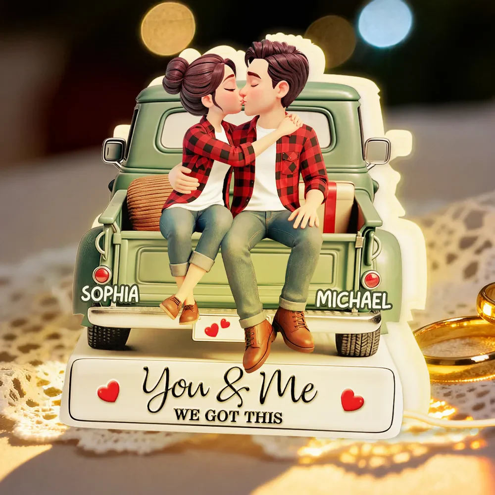 Personalized Acrylic Light Box Kissing Couple on a Truck Tailgate Warm Glow Bedroom Decor Unique Gift for Him or Her - Image 6