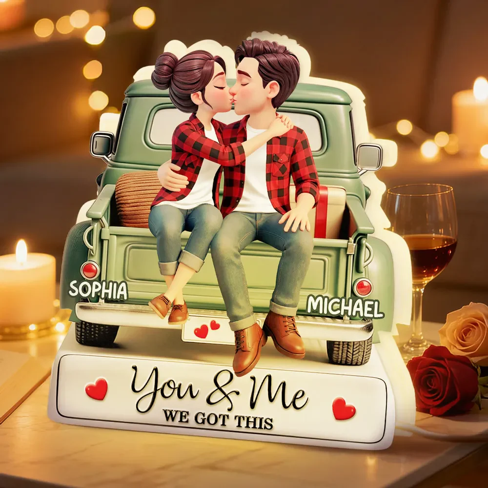 Personalized Acrylic Light Box Kissing Couple on a Truck Tailgate Warm Glow Bedroom Decor Unique Gift for Him or Her - Image 7
