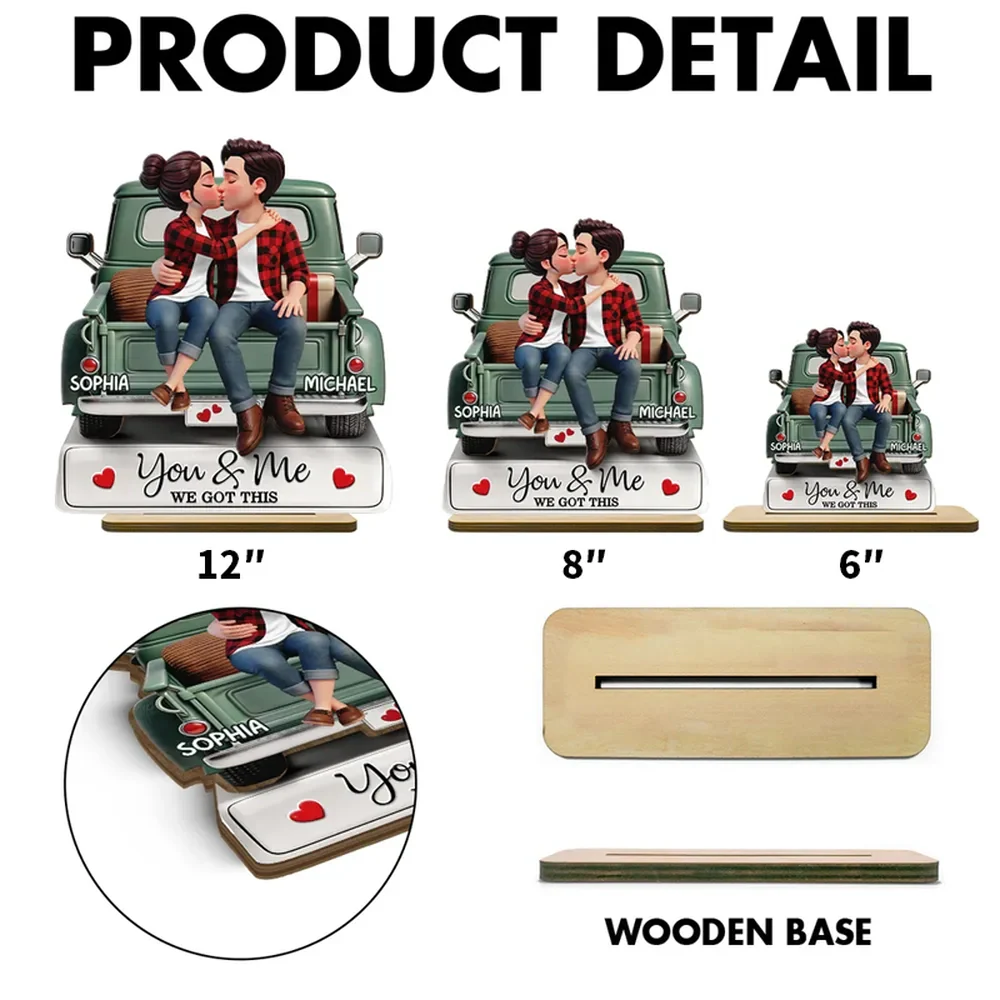 Personalized 2-Layer Wooden Plaque Couple Kissing on a Pickup Truck, You & Me We Got This, Unique Gift for Him or Her - Image 4