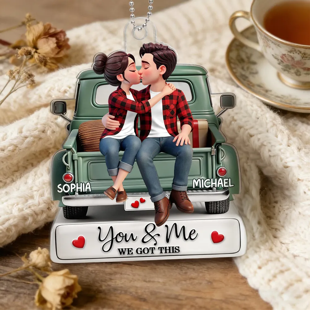 Personalized Acrylic Car Hanger Couple Kissing on a Truck, You & Me We Got This Mirror Decor, Unique Gift - Image 7