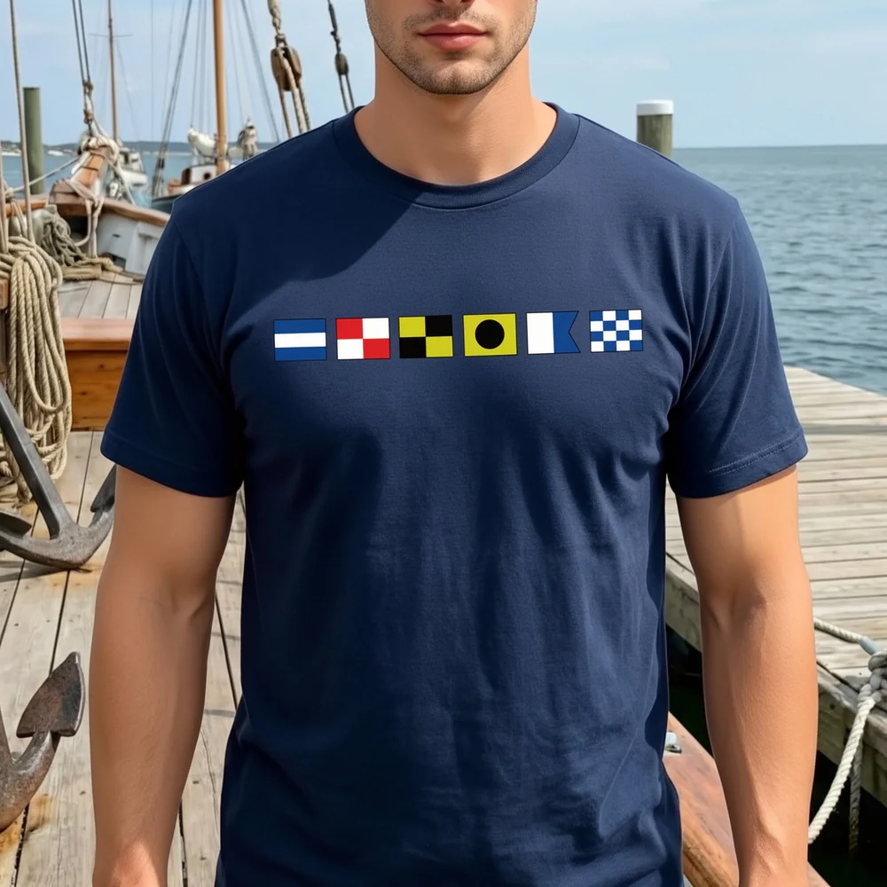 Nautical Signal Flags Classic Tee, Personalized for Your Name, Beachy Everyday Style, Thoughtful Gift
