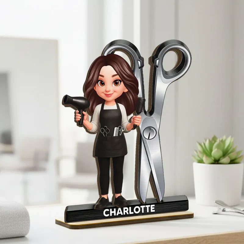 2-Layer Wooden Plaque Hairdresser Cartoon With Scissors Salon Decor A Unique Creative Gift For Hairstylists - Image 10