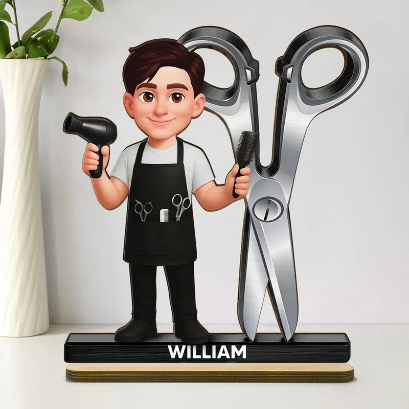 2-Layer Wooden Plaque Hairdresser Cartoon With Scissors Salon Decor A Unique Creative Gift For Hairstylists - Image 2
