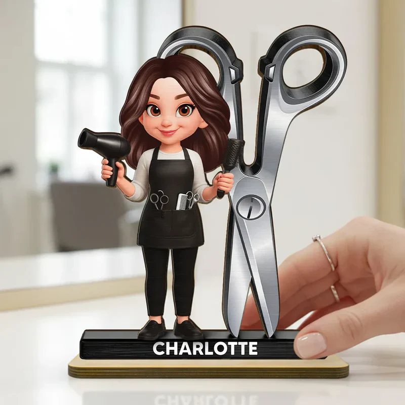 2-Layer Wooden Plaque Hairdresser Cartoon With Scissors Salon Decor A Unique Creative Gift For Hairstylists - Image 3