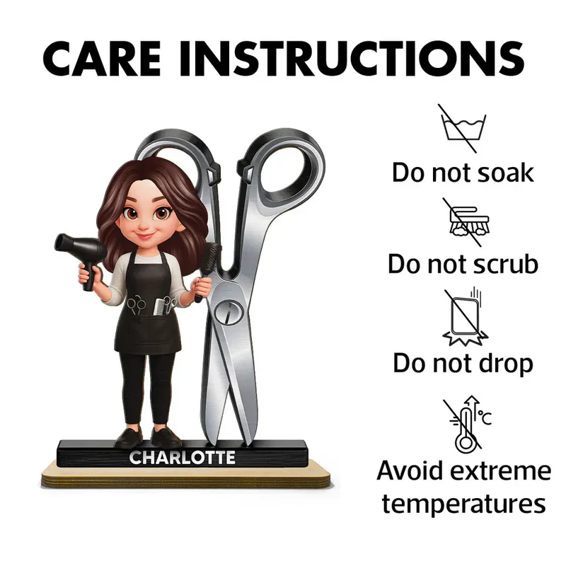 2-Layer Wooden Plaque Hairdresser Cartoon With Scissors Salon Decor A Unique Creative Gift For Hairstylists - Image 5