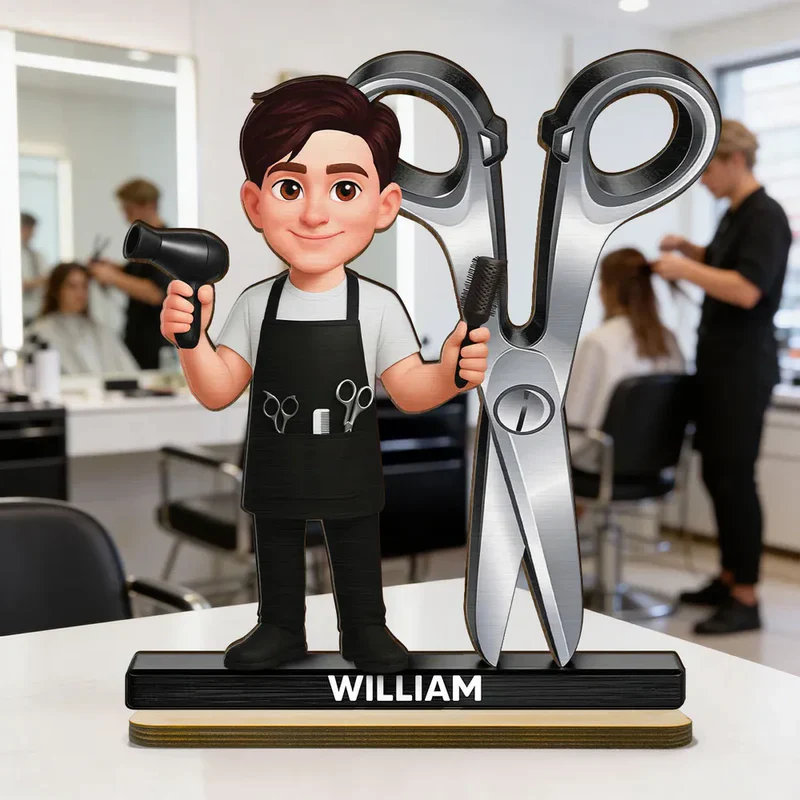 2-Layer Wooden Plaque Hairdresser Cartoon With Scissors Salon Decor A Unique Creative Gift For Hairstylists - Image 6