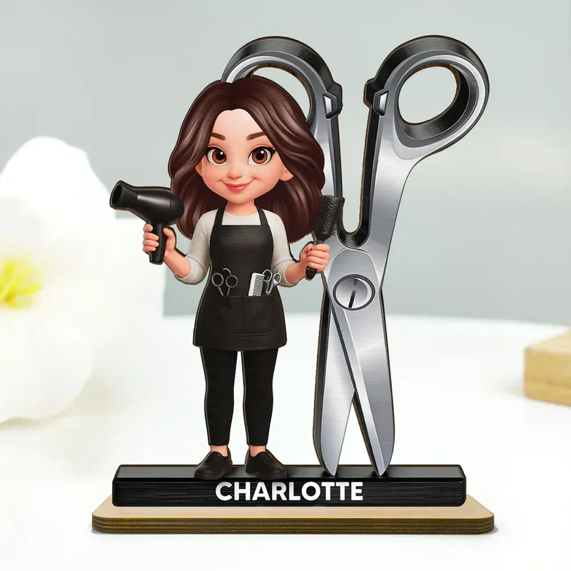 2-Layer Wooden Plaque Hairdresser Cartoon With Scissors Salon Decor A Unique Creative Gift For Hairstylists - Image 7