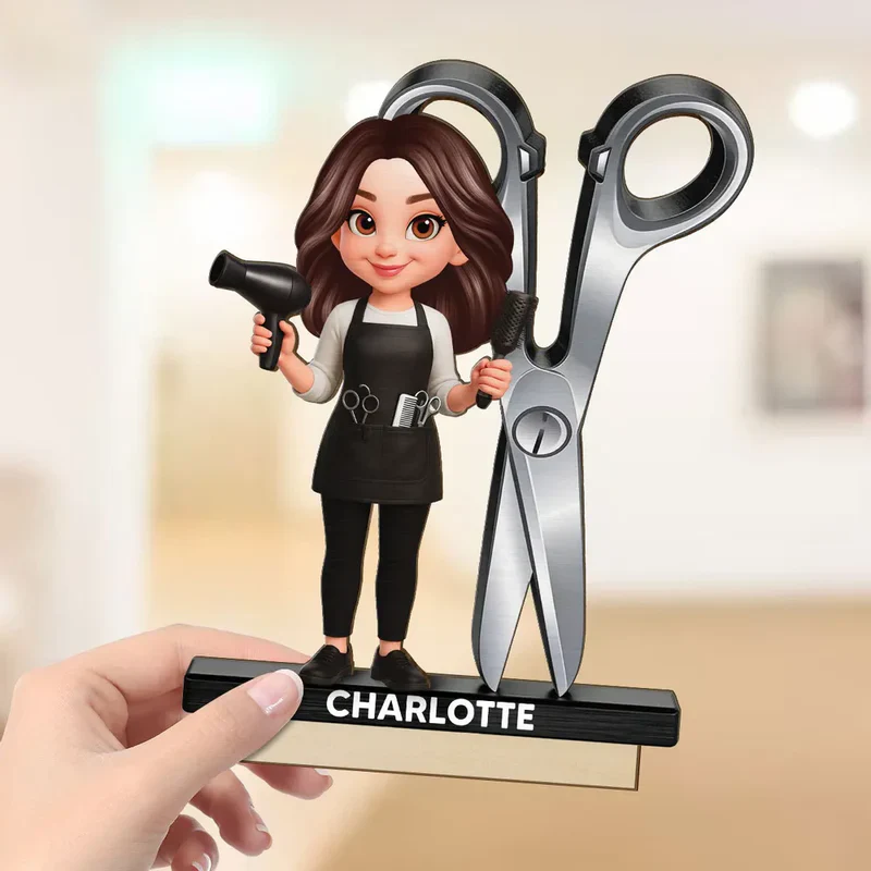 2-Layer Wooden Plaque Hairdresser Cartoon With Scissors Salon Decor A Unique Creative Gift For Hairstylists - Image 8