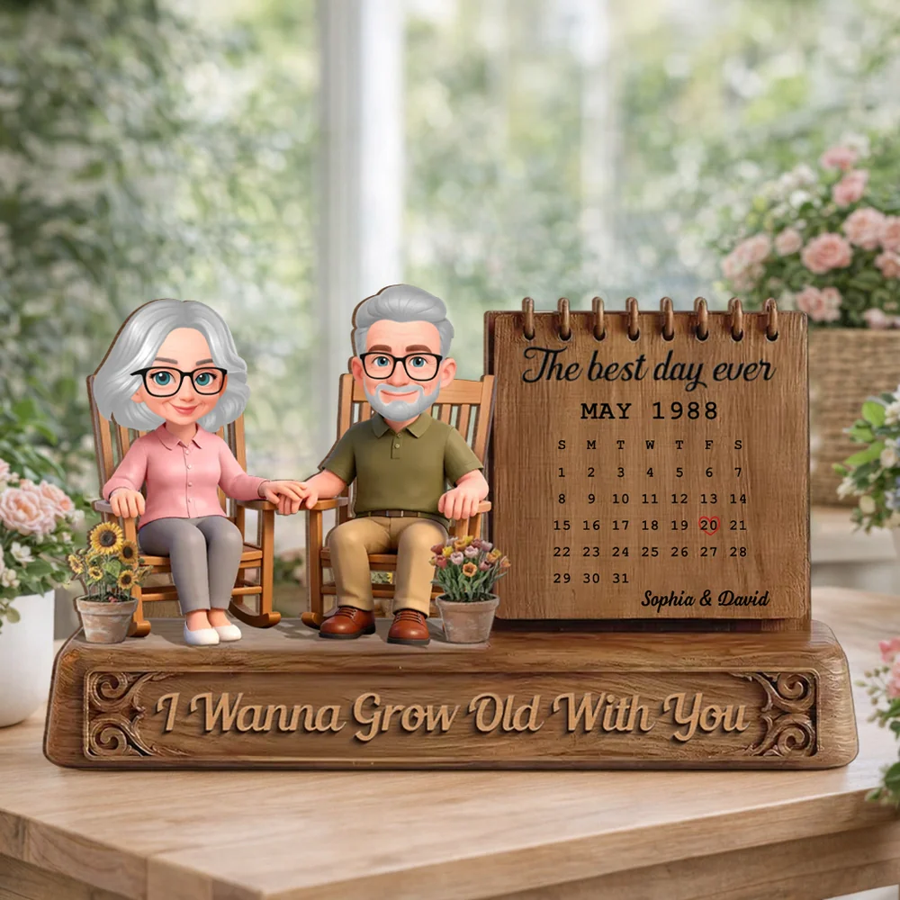 Personalized 2-Layer Wooden Plaque with Elderly Couple in Rocking Chairs and Calendar, Romantic Keepsake, Unique Gift for Wife or Husband - Image 6