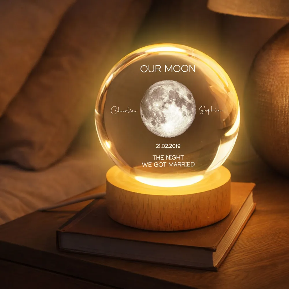 Personalized Our Moon Globe Lamp Night Light, romantic bedside glow, unique couple gift - Image 6
