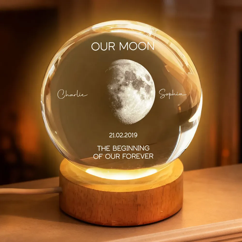 Personalized Our Moon Globe Lamp Night Light, romantic bedside glow, unique couple gift - Image 7