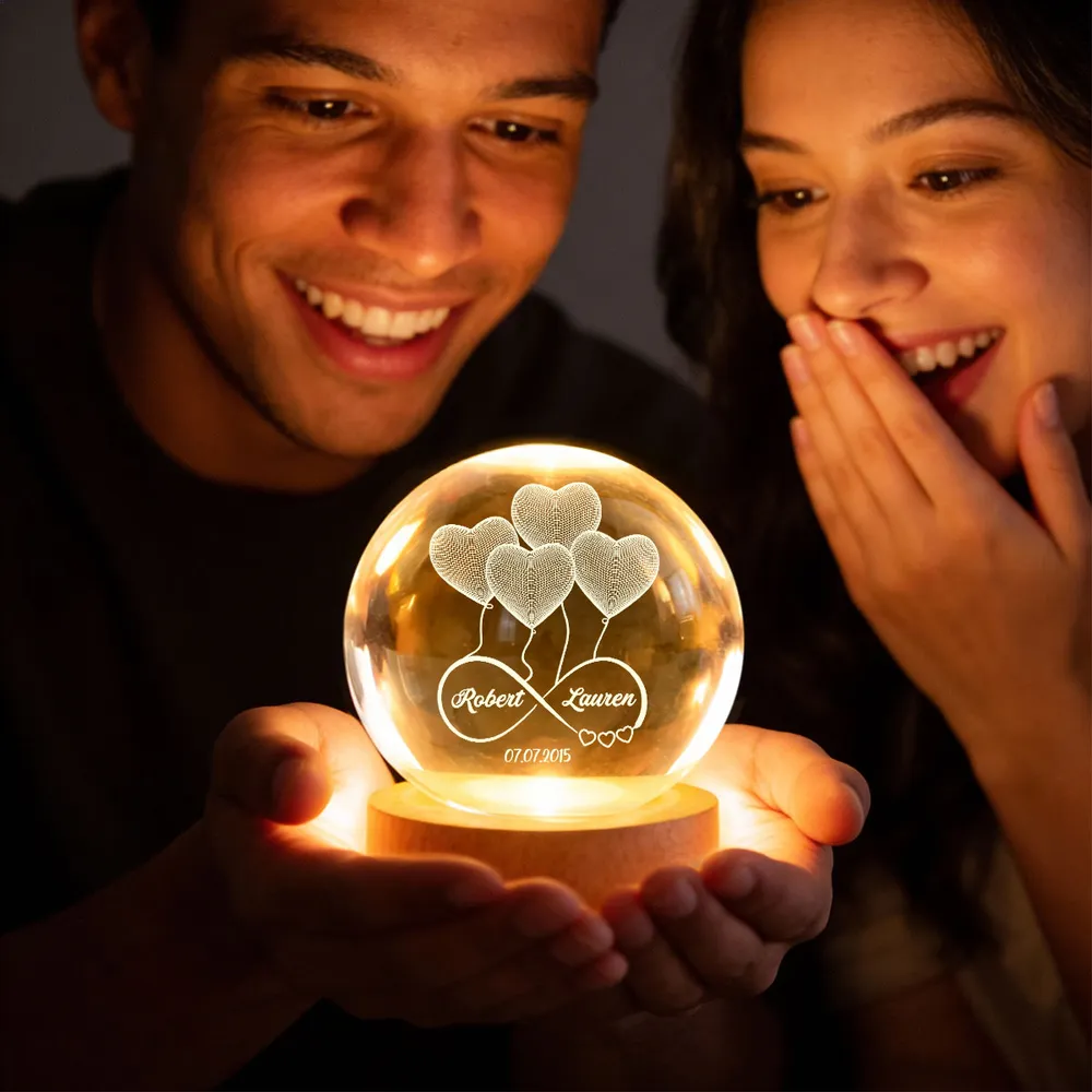 Personalized Crystal Ball LED Night Light Infinity Heart Balloon Couple Night Light, Romantic Bedroom Decor, Unique Gift for Her or Him - Image 2