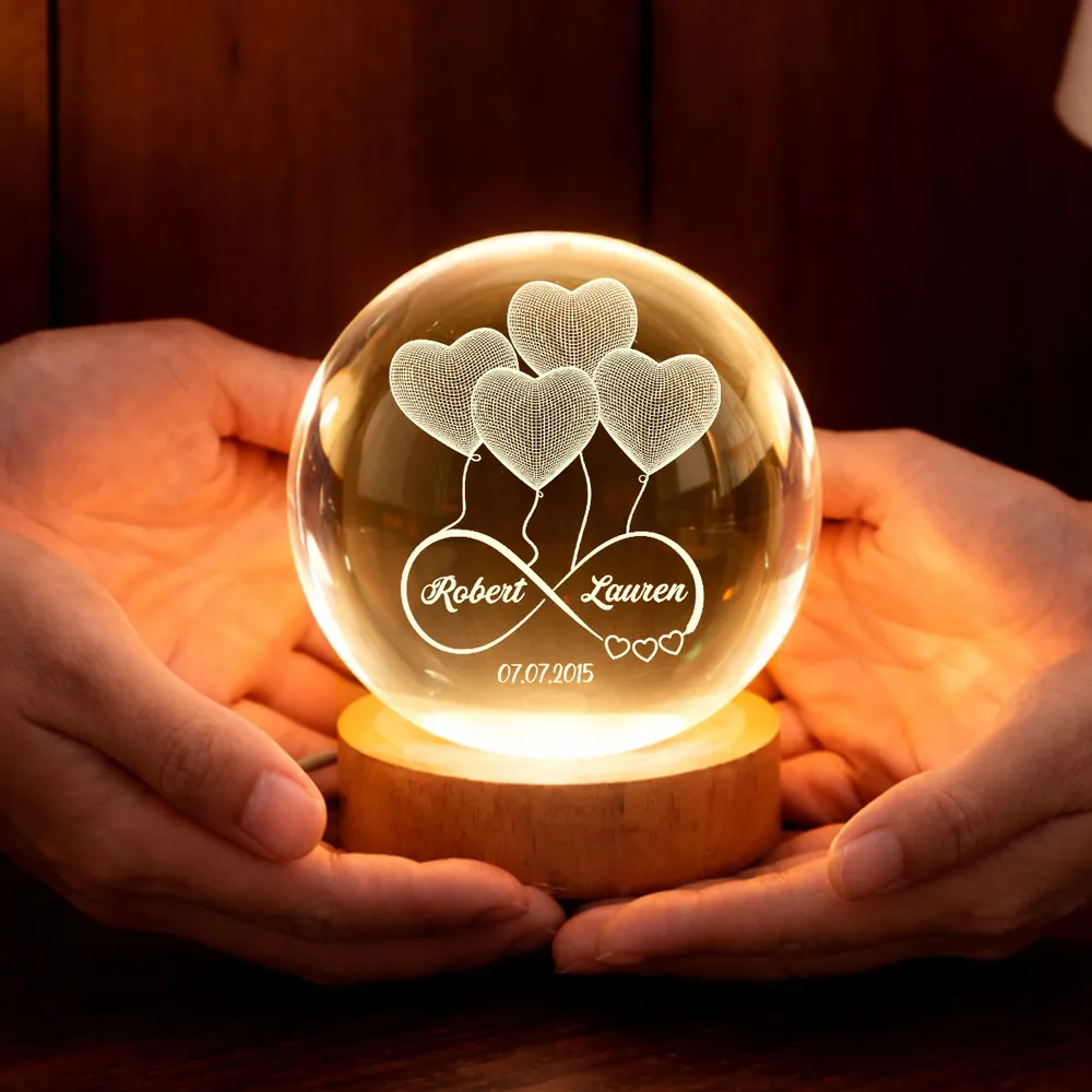 Personalized Crystal Ball LED Night Light Infinity Heart Balloon Couple Night Light, Romantic Bedroom Decor, Unique Gift for Her or Him - Image 6
