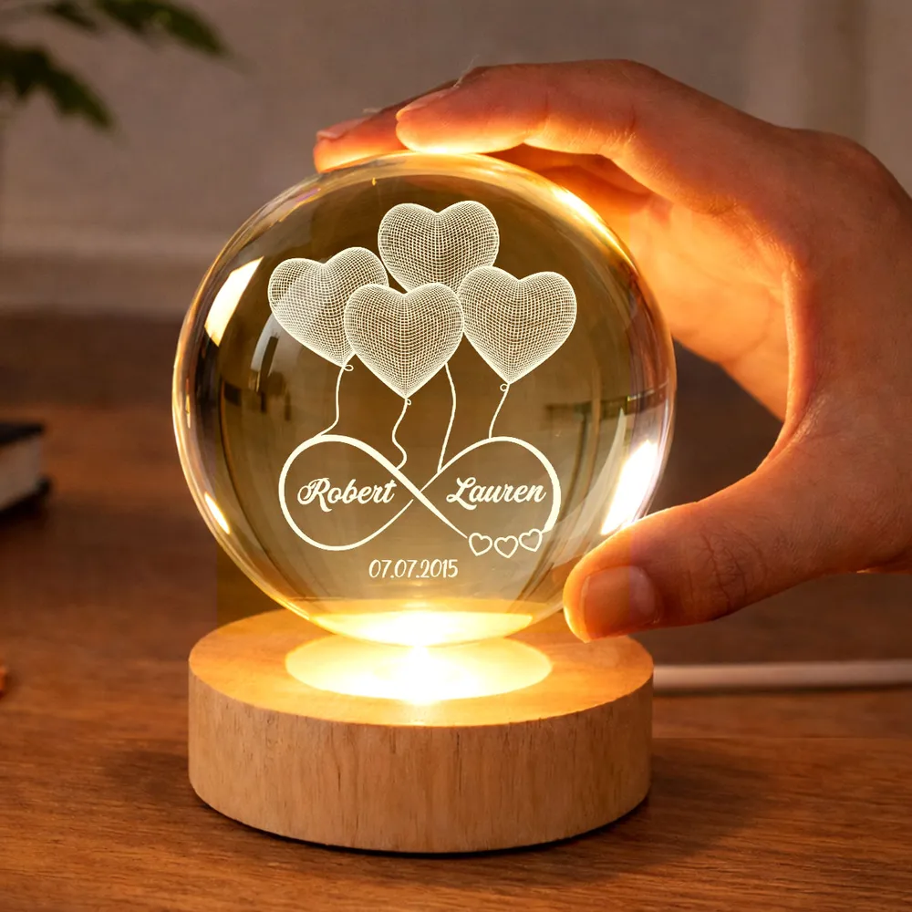 Personalized Crystal Ball LED Night Light Infinity Heart Balloon Couple Night Light, Romantic Bedroom Decor, Unique Gift for Her or Him - Image 7