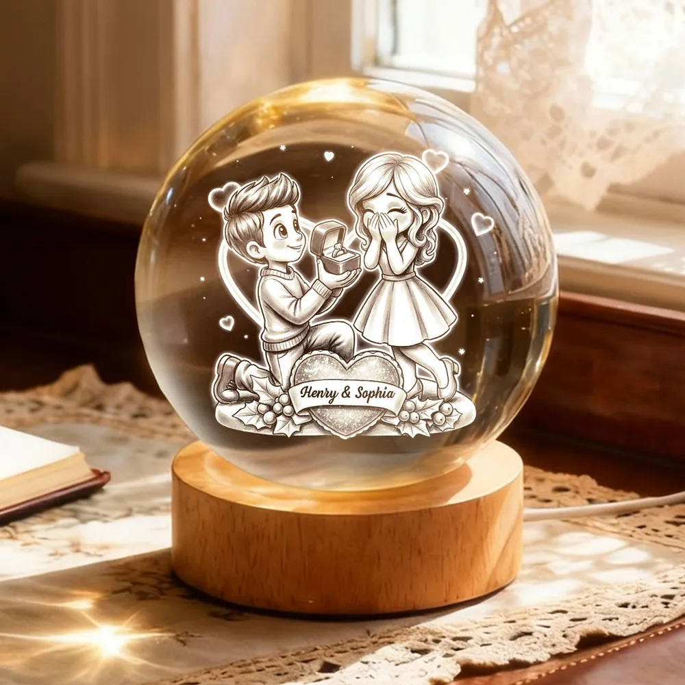 Personalized Crystal Ball LED Night Light, Kneeling Proposal Scene Night Light, Sweet Romantic Gift for Valentine's Day - Image 2