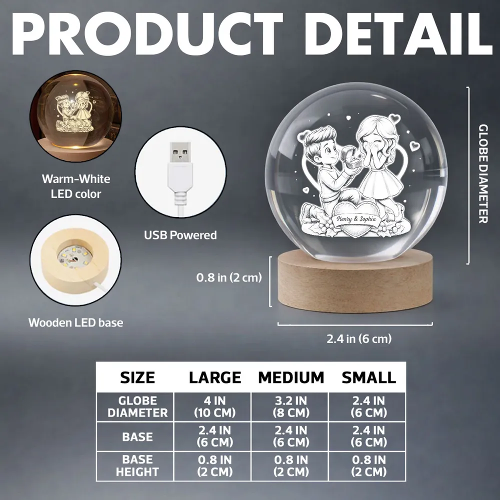 Personalized Crystal Ball LED Night Light, Kneeling Proposal Scene Night Light, Sweet Romantic Gift for Valentine's Day - Image 5
