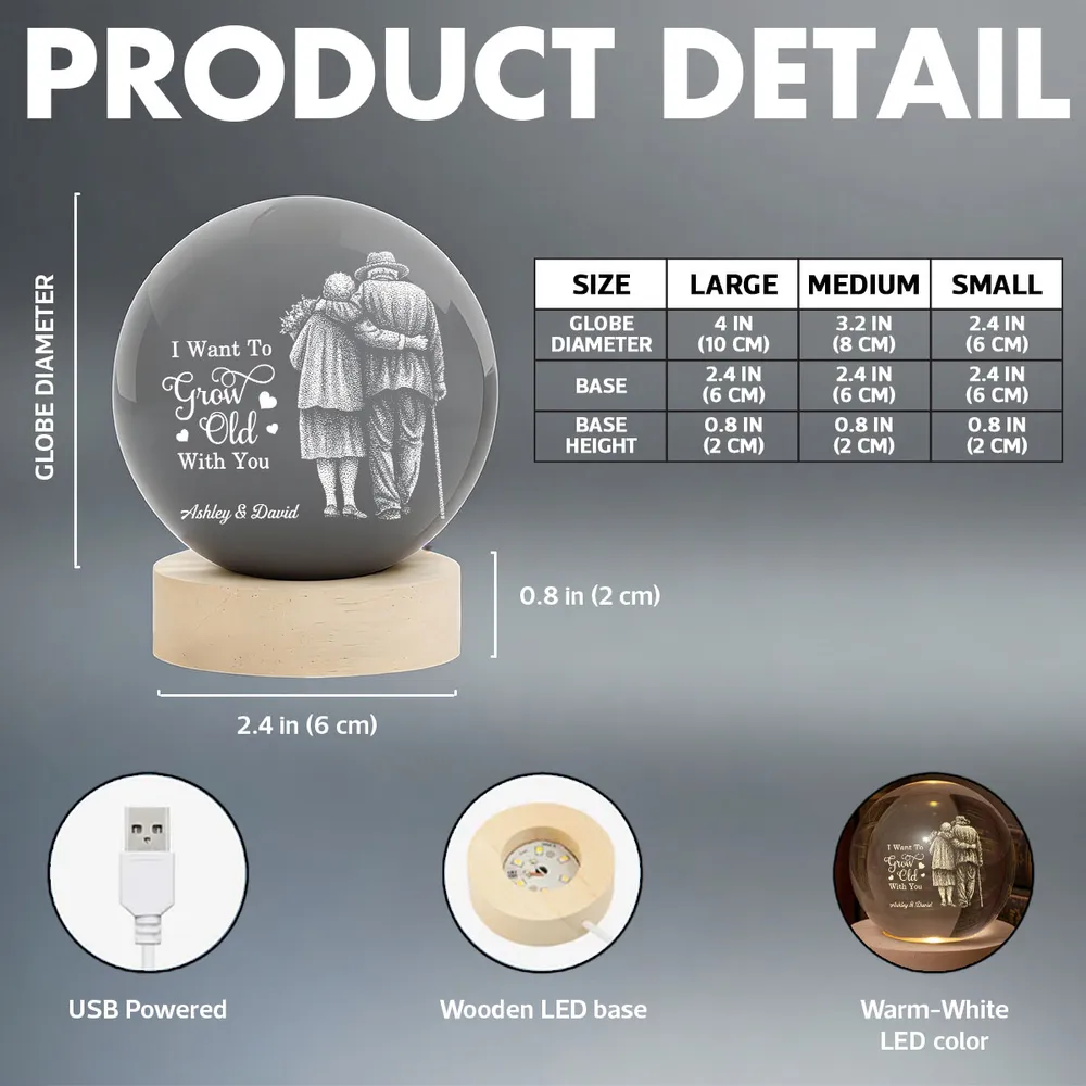 Personalized Crystal Ball LED Night Light With 'I Want To Grow Old With You' Couple Design, Romantic Unique Gift For Wife Or Husband - Image 5