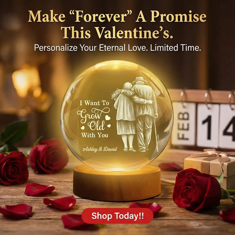 Personalized Crystal Ball LED Night Light With 'I Want To Grow Old With You' Couple Design, Romantic Unique Gift For Wife Or Husband - Image 7