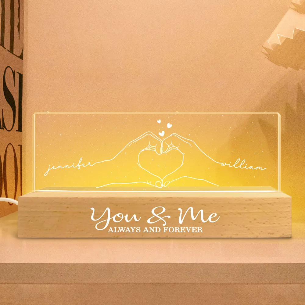 Personalized Block LED Light Plaque with Heart Hands Outline for Couple, Warm Night Light Keepsake, Unique Gift for Him or Her - Image 5