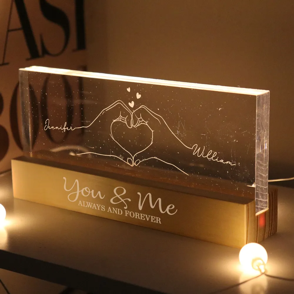 Personalized Block LED Light Plaque with Heart Hands Outline for Couple, Warm Night Light Keepsake, Unique Gift for Him or Her - Image 6