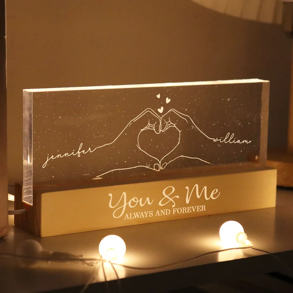 Personalized Block LED Light Plaque with Heart Hands Outline for Couple, Warm Night Light Keepsake, Unique Gift for Him or Her - Image 7