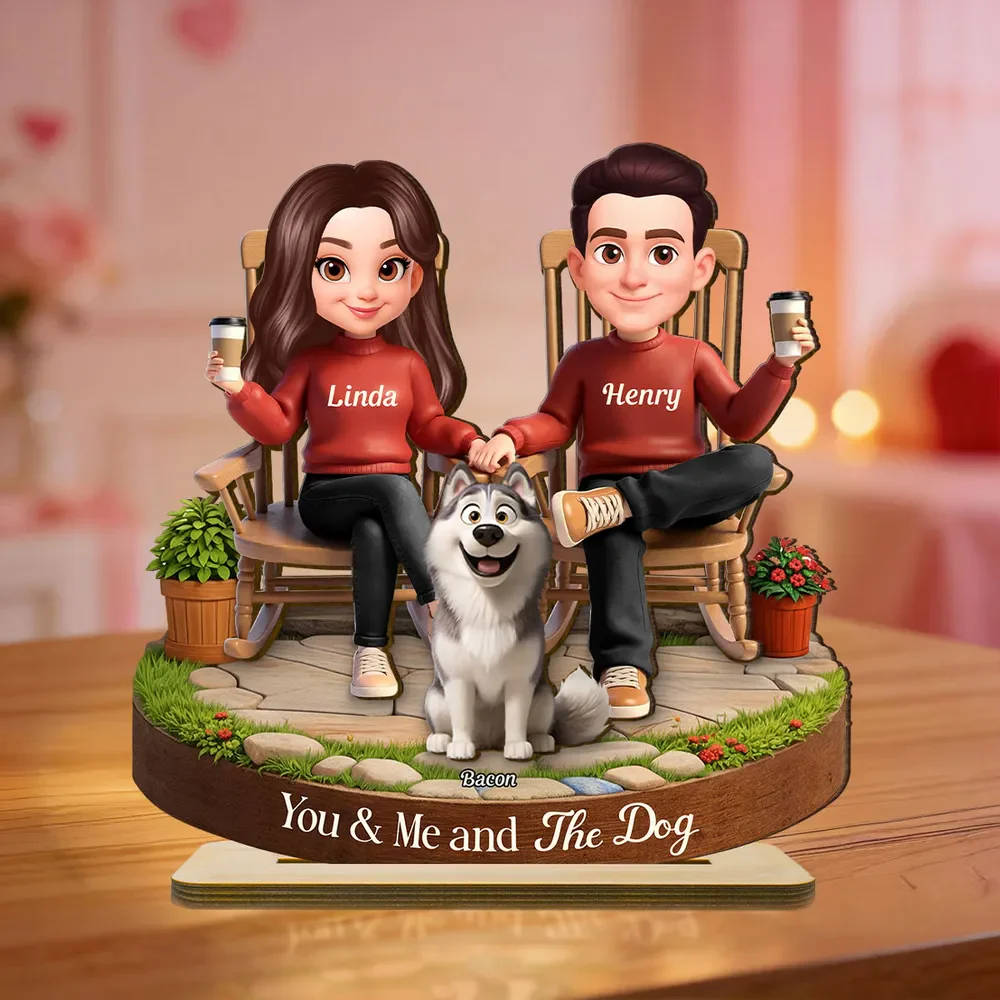 You & Me and The Dog Personalized 2-Layer Wooden Plaque, Sweet Couple & Pup Keepsake for Living Room Display, Gift for Pet Lovers - Image 3