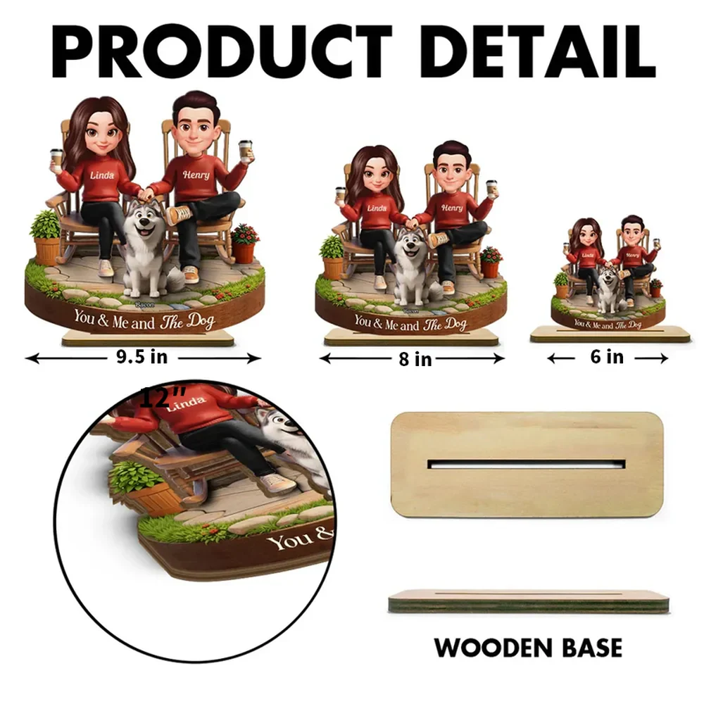 You & Me and The Dog Personalized 2-Layer Wooden Plaque, Sweet Couple & Pup Keepsake for Living Room Display, Gift for Pet Lovers - Image 4
