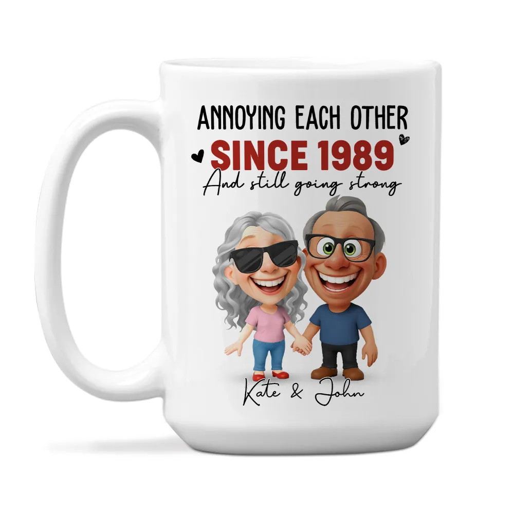 Personalized Ceramic Mug With Funny Couple Cartoon Annoying Each Other Since Custom Gift For Husband Or Wife - Image 5