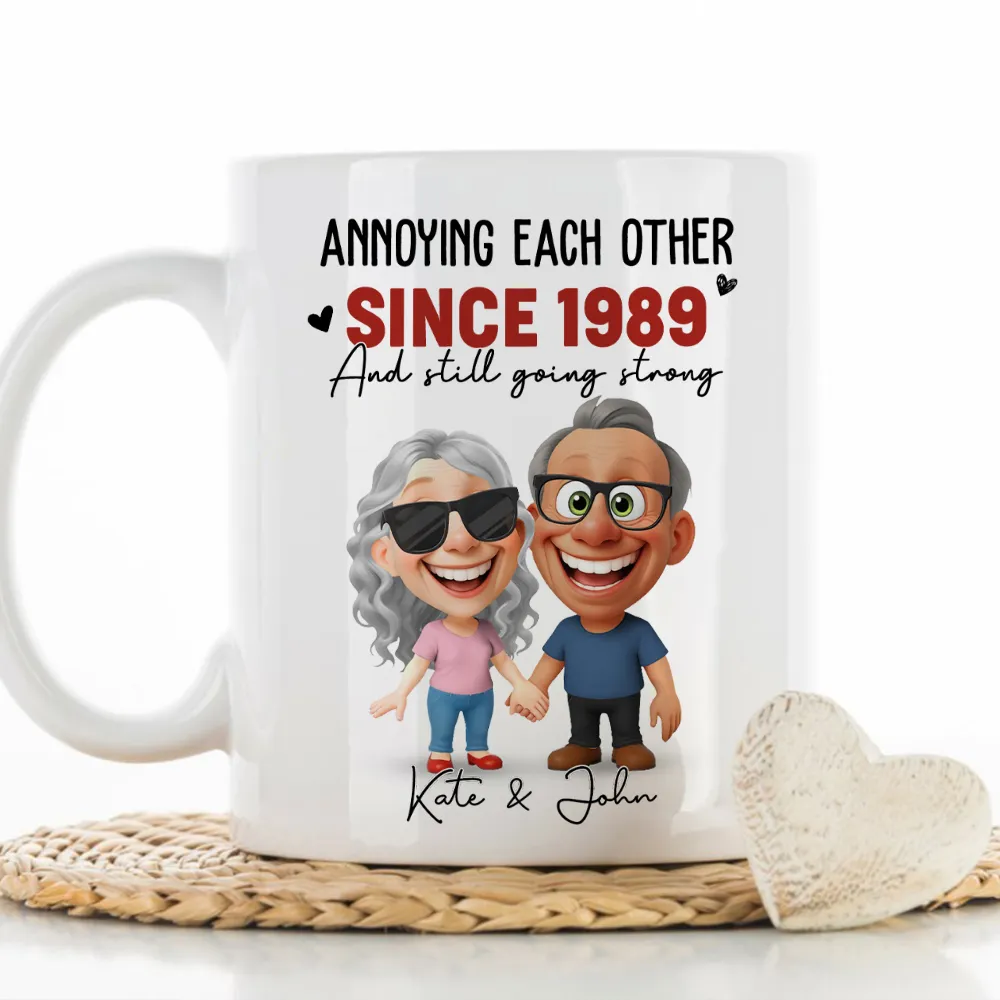 Personalized Ceramic Mug With Funny Couple Cartoon Annoying Each Other Since Custom Gift For Husband Or Wife - Image 6