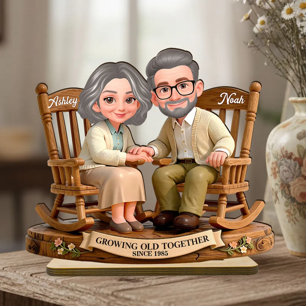 Personalized 2-Layer Wooden Plaque with Couple Holding Hands in Rocking Chairs, Sweet Keepsake Decor, Unique Gift for Wife or Husband - Image 2