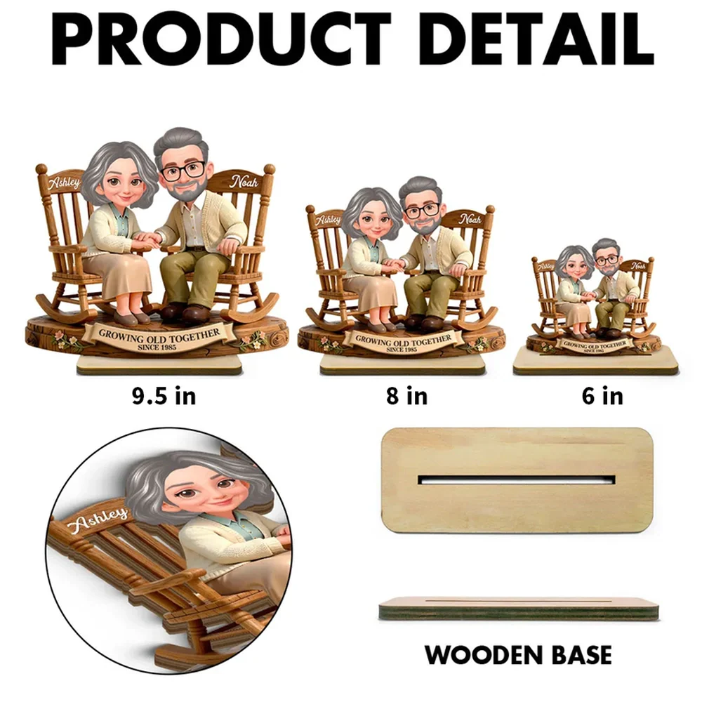 Personalized 2-Layer Wooden Plaque with Couple Holding Hands in Rocking Chairs, Sweet Keepsake Decor, Unique Gift for Wife or Husband - Image 4