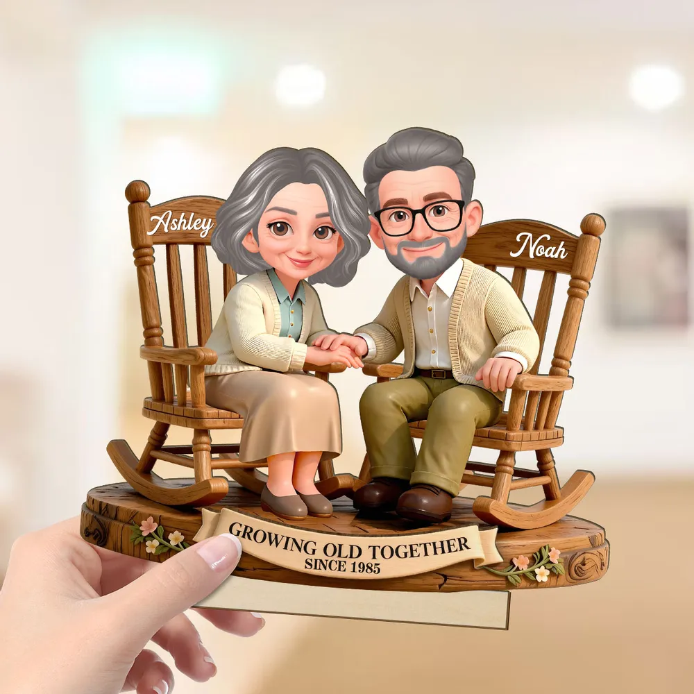 Personalized 2-Layer Wooden Plaque with Couple Holding Hands in Rocking Chairs, Sweet Keepsake Decor, Unique Gift for Wife or Husband - Image 6