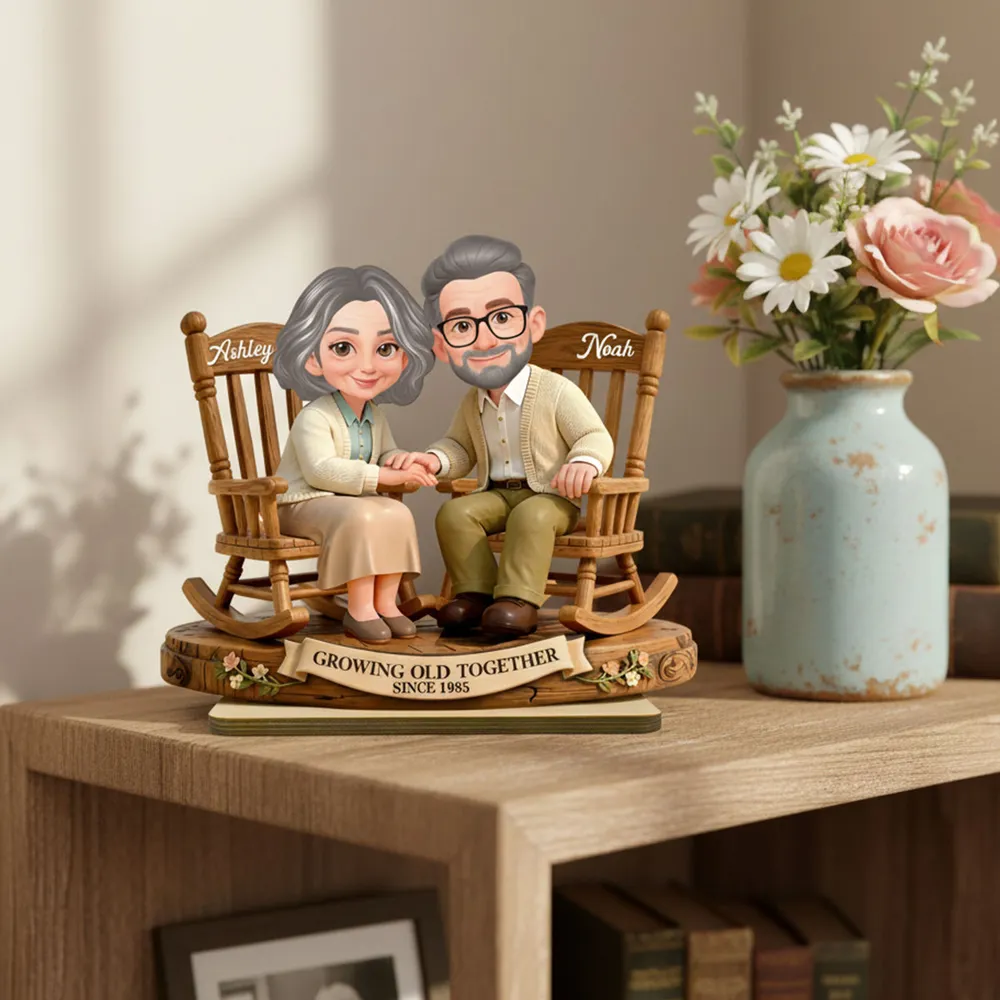 Personalized 2-Layer Wooden Plaque with Couple Holding Hands in Rocking Chairs, Sweet Keepsake Decor, Unique Gift for Wife or Husband - Image 7