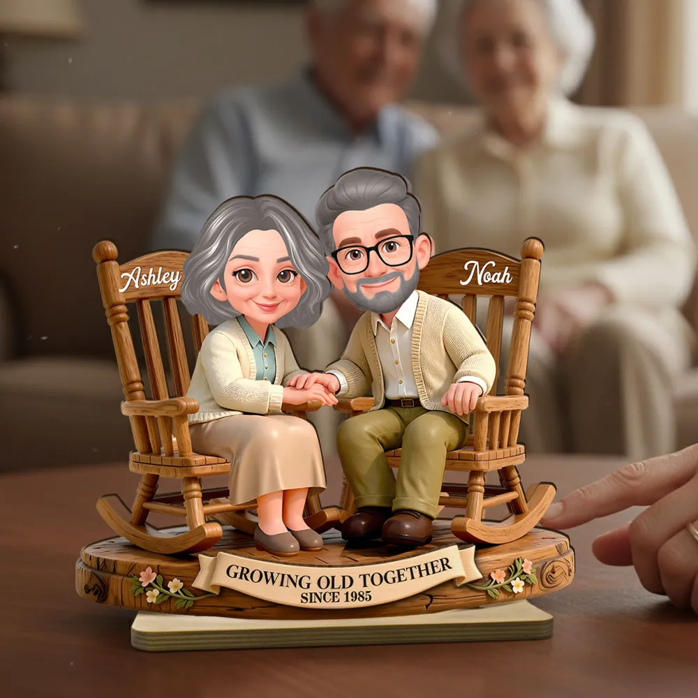 Personalized 2-Layer Wooden Plaque with Couple Holding Hands in Rocking Chairs, Sweet Keepsake Decor, Unique Gift for Wife or Husband - Image 8
