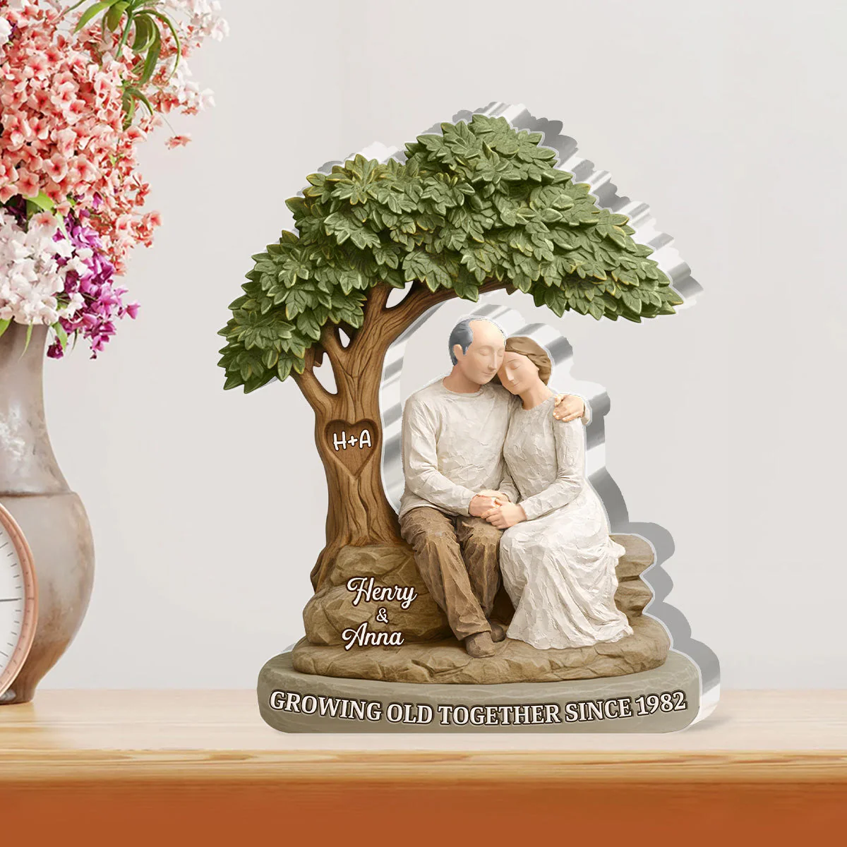 Shaped Acrylic Block Plaque Personalized Keepsake, Growing Old Together Couple Scene, Heartwarming Shelf Decor, Creative Gift - Image 2