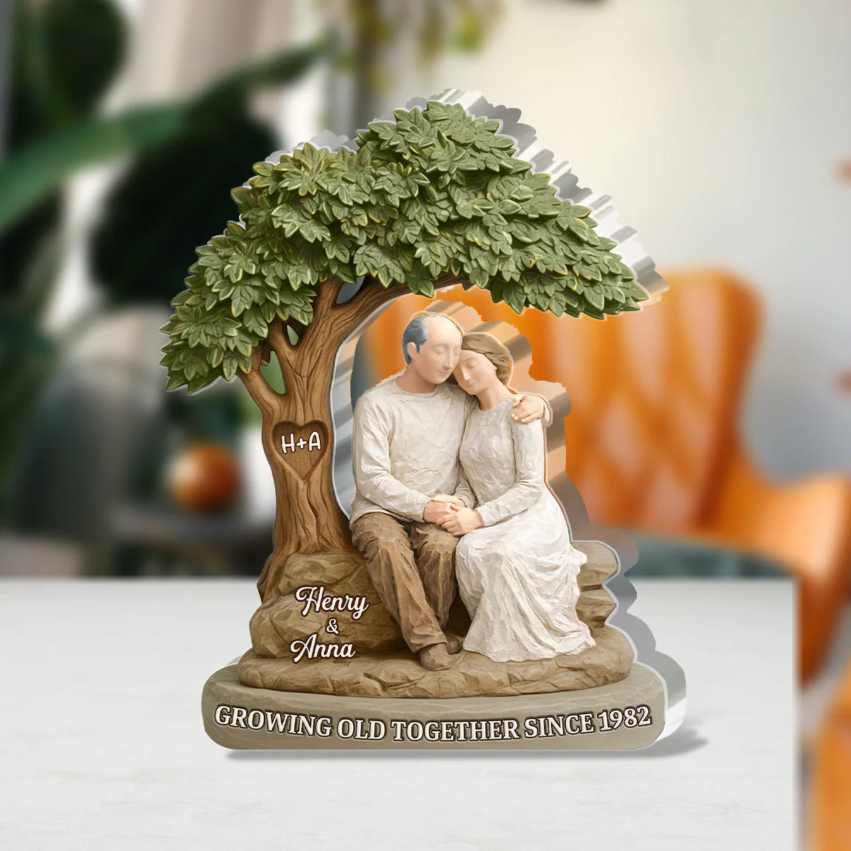 Shaped Acrylic Block Plaque Personalized Keepsake, Growing Old Together Couple Scene, Heartwarming Shelf Decor, Creative Gift - Image 3