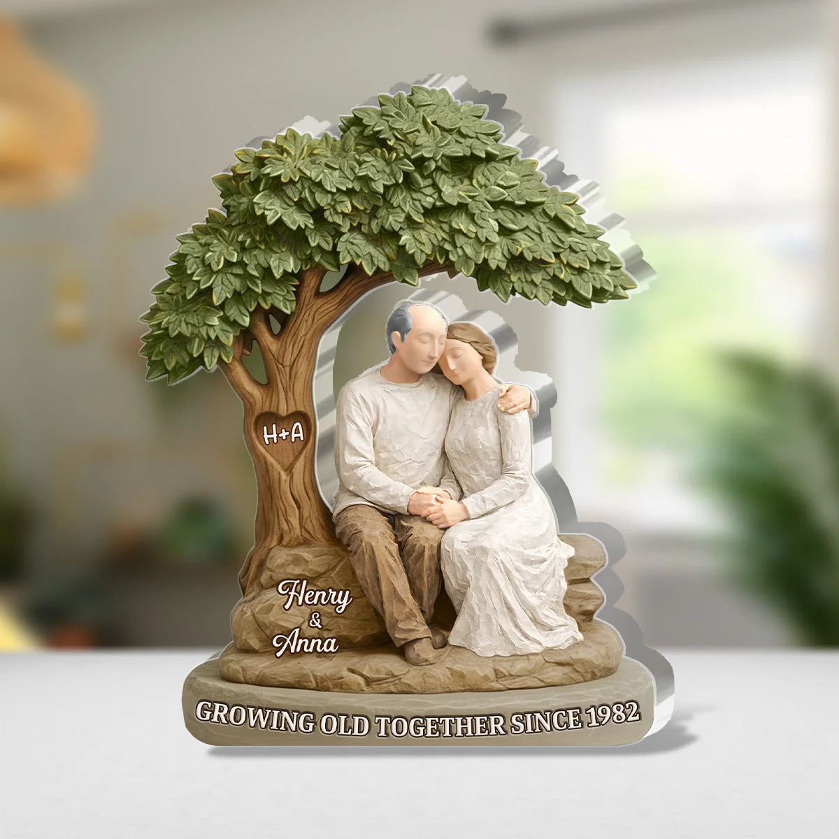 Shaped Acrylic Block Plaque Personalized Keepsake, Growing Old Together Couple Scene, Heartwarming Shelf Decor, Creative Gift - Image 4